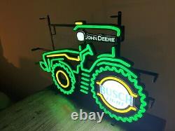 Big John Deere Busch Light Farm Tractor Strip 3D LED Beer Bar Neon Sign Dimmer
