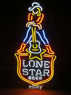 Cowgirl Guitar Star Beer Custom Real Neon Sign Bar Club Store Gift Lamp 13x24