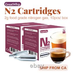 Nitrogen N2 Cartridges 2g GreatWhip for Cold Brew Coffee Beer Nonthreaded 10-pk
